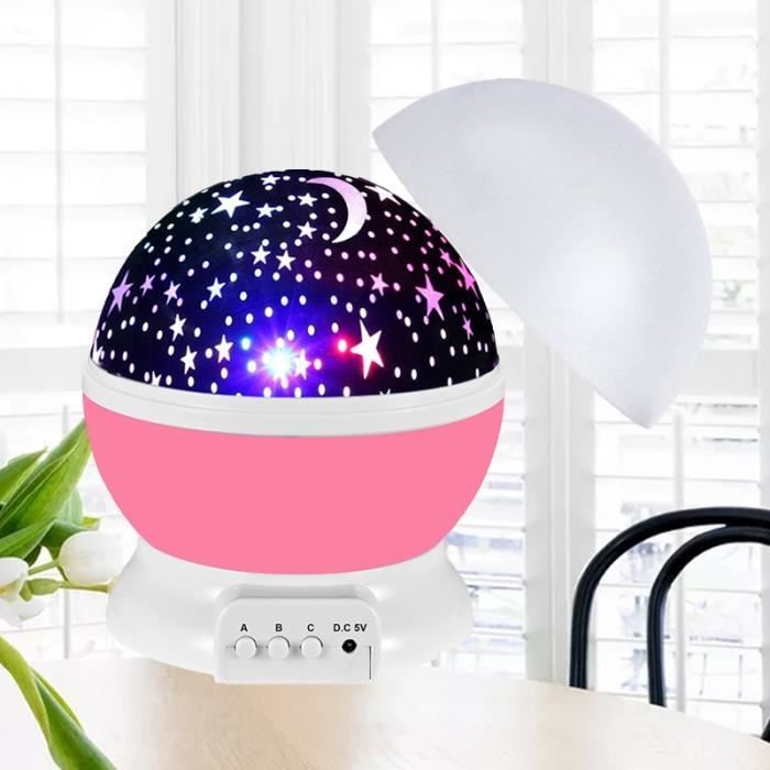 Veilleuse - LUMIÈRE DU PROJECTEUR À LED - CIEL Étoilé - Rose - Rechargeable USB - Enfant