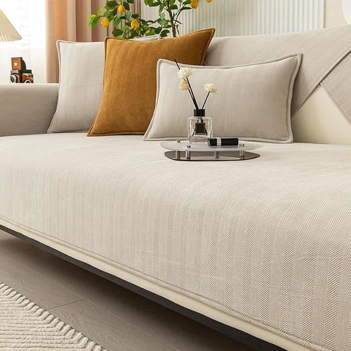 Housse de canapé - AUTREMENT - Chevron Chenille - Beige - 70x70 cm - Lavable en machine
