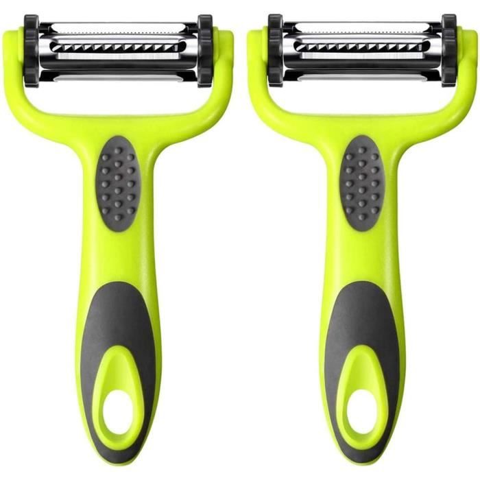 Lot De 2 éplucheurs Multifonctions De Cuisine - 6 En 1 : éplucheur, Râpe, Coupe-légumes... - Lame Inox, Poignée Ergonomique Bleue - 8