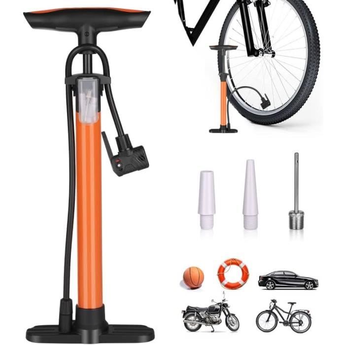 Pompe à Vélo Haute Pression 130 PSI - Pompe à Pied Avec Aiguille Et Adaptateurs - Pour VTT, Route, Ballons Et Moto