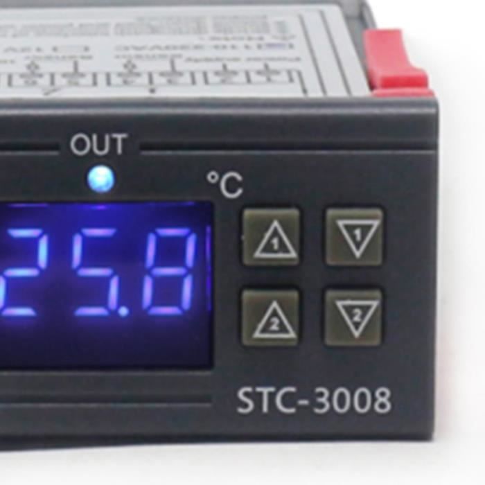 Thermostat Numérique STC-3008 - Double Affichage, Double Sonde NTC, Plage -55°C à +110°C
