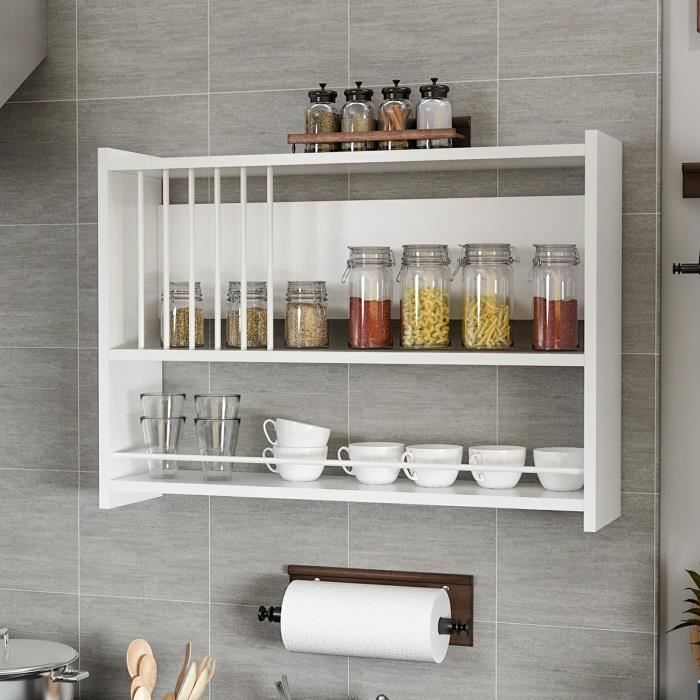 Étagère murale Helsingør à 3 niveaux pour cuisine 60 x 84 x 20 cm blanc Étagère murale Helsingør à 3 niveaux pour cuisine 60 x 84 x 20 cm blanc