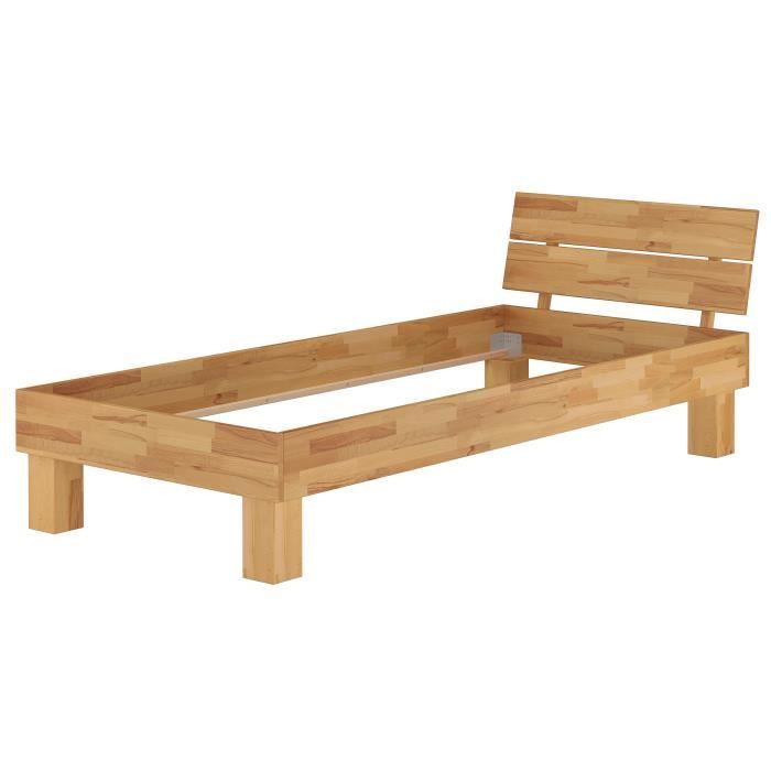 Lit simple en hêtre naturel 90x200 style moderne structure de lit sans literie 60.80-09oR