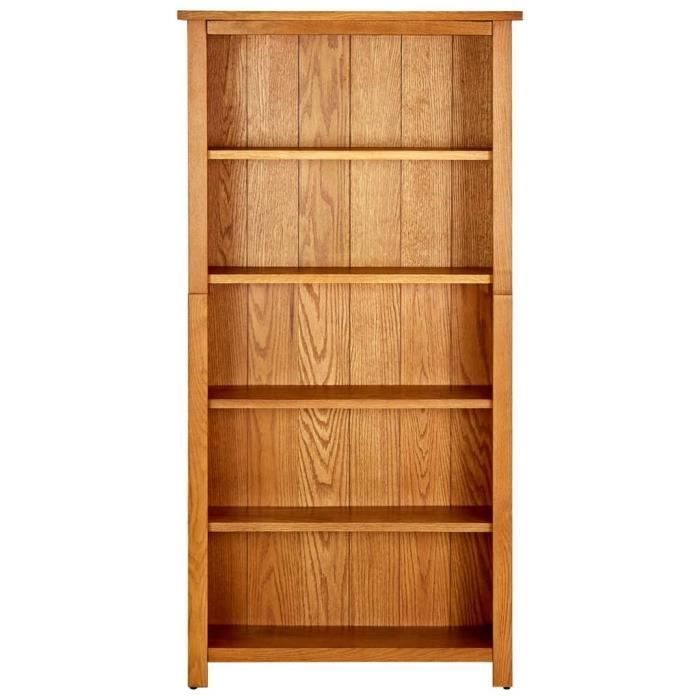 bibliothèque en bois de chêne massif à 5 étagères - fdit - campagne - 70x22x140 cm - marron