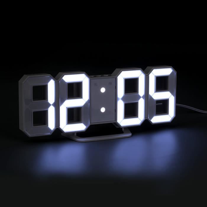 LED Horloge Digital Murale Silencieuse Grand 3D Numérique Blanche Moderne  L'alarme De Snooze Luminosité de 3 Niveau USB Charge - Cdiscount Maison