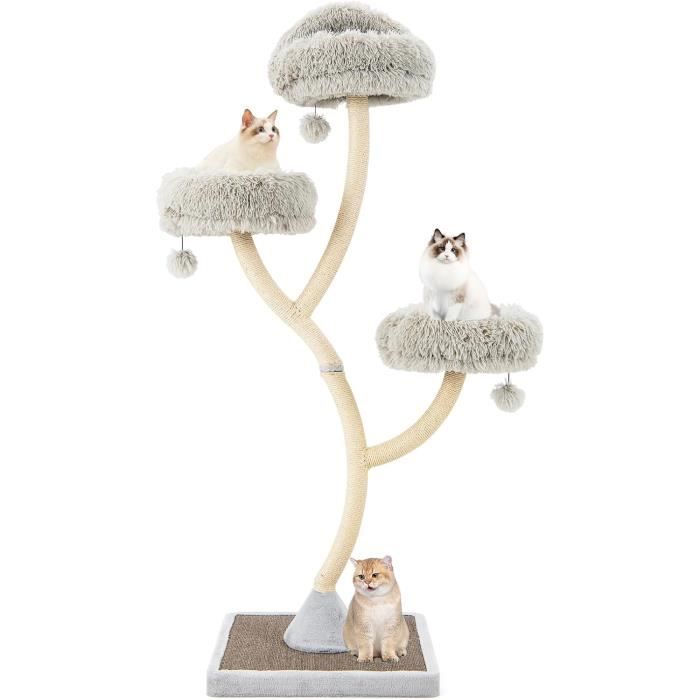 Meilleurs prix pour GOPLUS Arbre à Chat Moderne 178cm à 3 Niveaux, Design Incurvé, Griffoirs et Planche en Sisal, 3 Perchoirs Chauds, 3 Balles, Gris