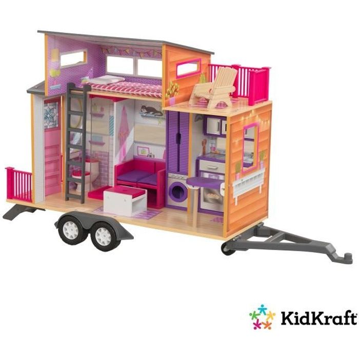 Maison De Poupée Sparkle En Bois KidKraft - 6 Pièces, Ascenseur, Garage, Piscine | Pour Poupées Jusqu'à 30cm | Dès 3 Ans, Modèle 65826