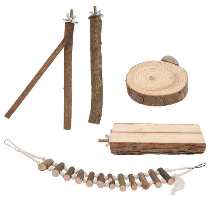 Comparer les prix de Ensemble de perchoirs à oiseaux - keenso - 5 pièces - Bois naturel - Non toxique - Intérieur