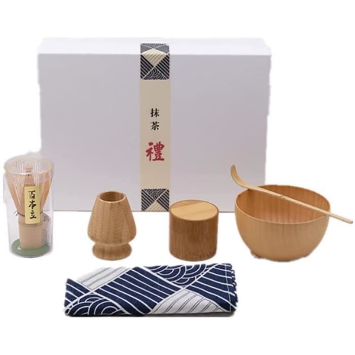 POFIBO Kit Matcha 4 Pièces Traditionnel – Fouet Bambou, Cuillère, Support Céramique, Cérémonie Japonaise