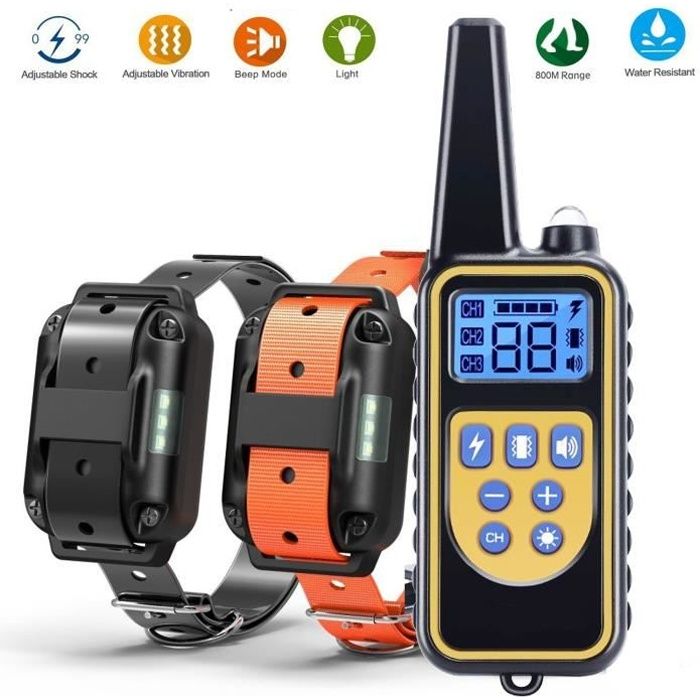Comparer les prix de Collier dressage chien-800m collier d'entraînement à distance rechargeables et 100% imperméables, pour deux chiens