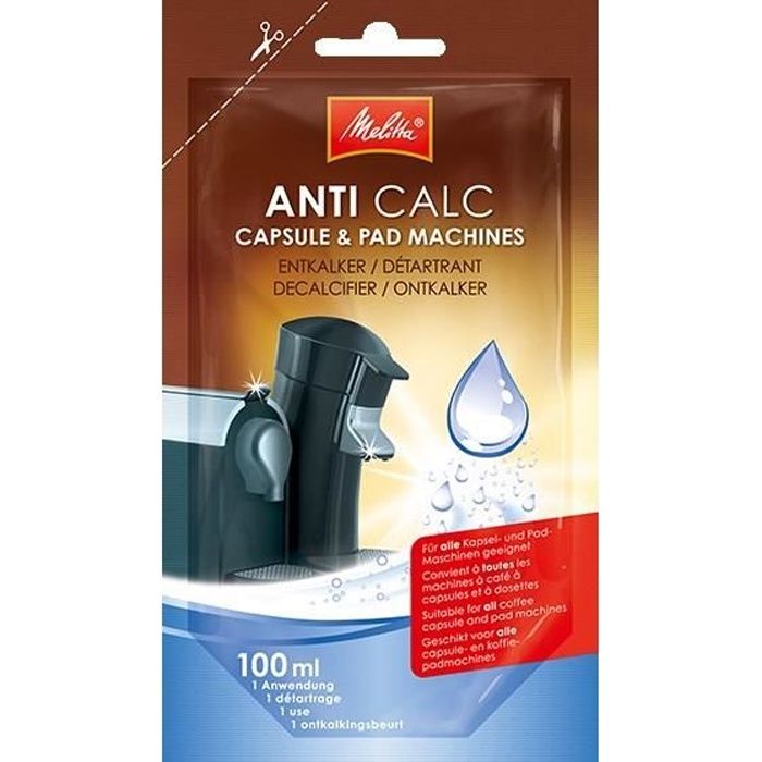 Détartrant liquide ANTI CALC pour machines à dosettes - MELITTA - Contenu suffisant pour un détartrage - Noir