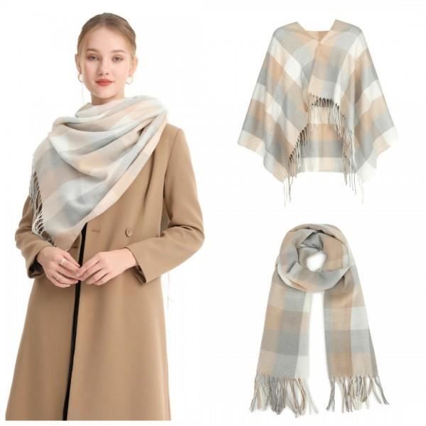 Écharpe Femme Hiver Grand Carreaux - Faux Cachemire, Longueur 200 Cm, Franges - Châle Doux Et Chaud Pour Noël, Cadeau - 4