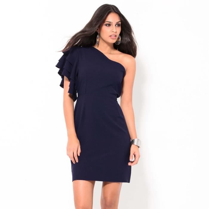 Robe Courte Avec Volants Asymetrique Bleu Achat Vente Robe Cdiscount