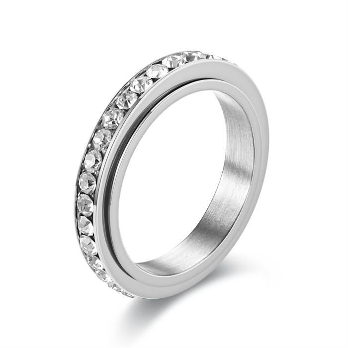 Bague Alliance Femme Acier Inoxydable Argent – Zircons, Taille 57 (US 8) – Budget Beauté