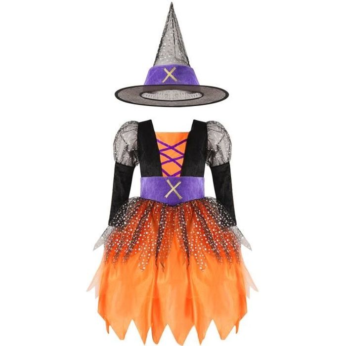 Yizyif Deguisement Sorciere Enfant Fille Tutu Robe Princesse Cosplay Halloween 2 6 Ans Orange Cdiscount Jeux Jouets