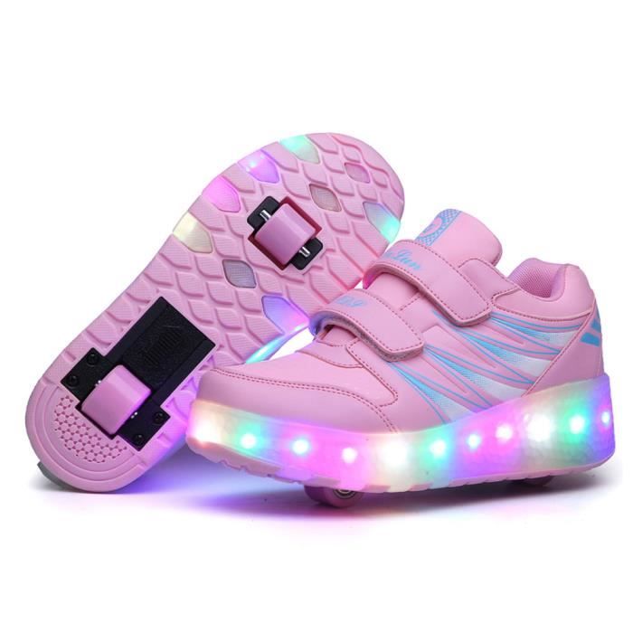Chaussures roulettes LED pour enfants Rose Compens