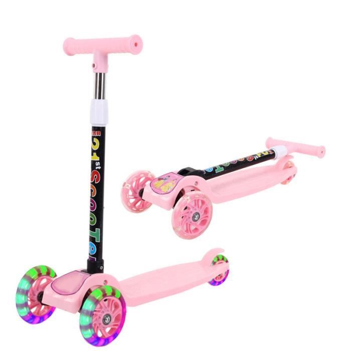 Trottinette 3 Roues Enfant Tubiaz Dès 3 Ans - LED Lumineuses, Pliable, Réglable, Frein Arrière Jusqu'à 50kg