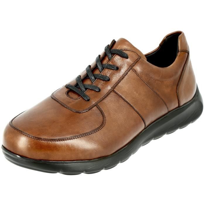 BELYM Baskets Homme en cuir véritable Cognac - BELYM - modèle 615 - confortable et élégant