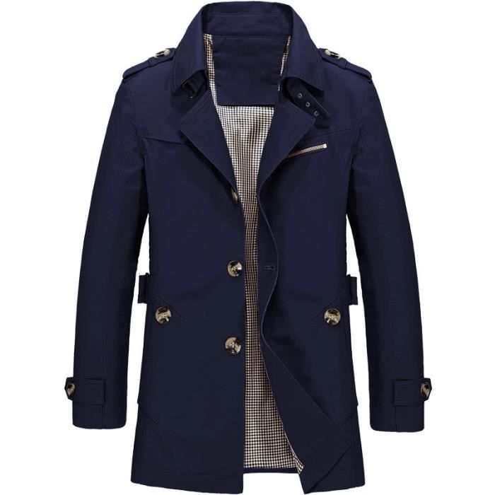 PARKA veste longue d'affaires pour hommes coupe-vent décontracté Trench-Coat pardessus à la mode, printemps-automne Blue
