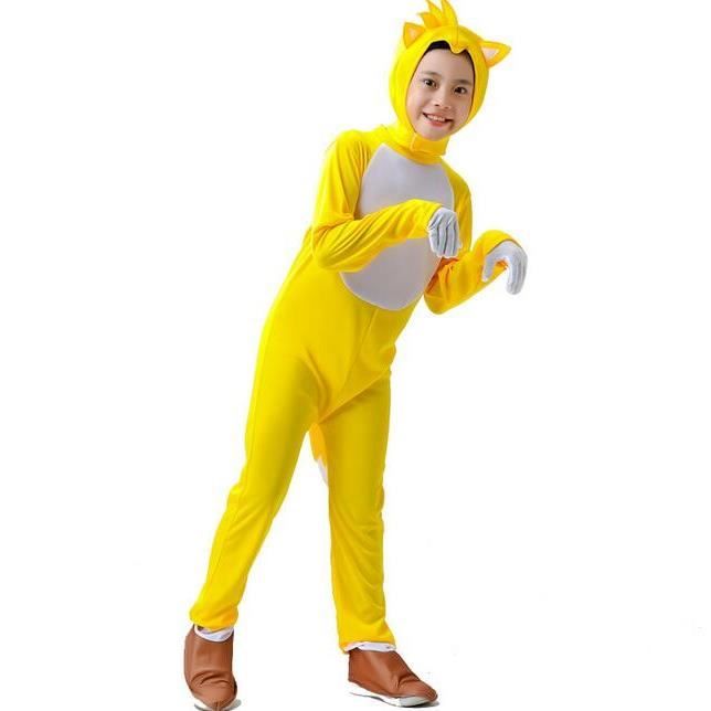 D?�guisement Sonic Halloween No?�l Cosplay Costume Jumpsuit de ensembles garcon et fille Jaune 