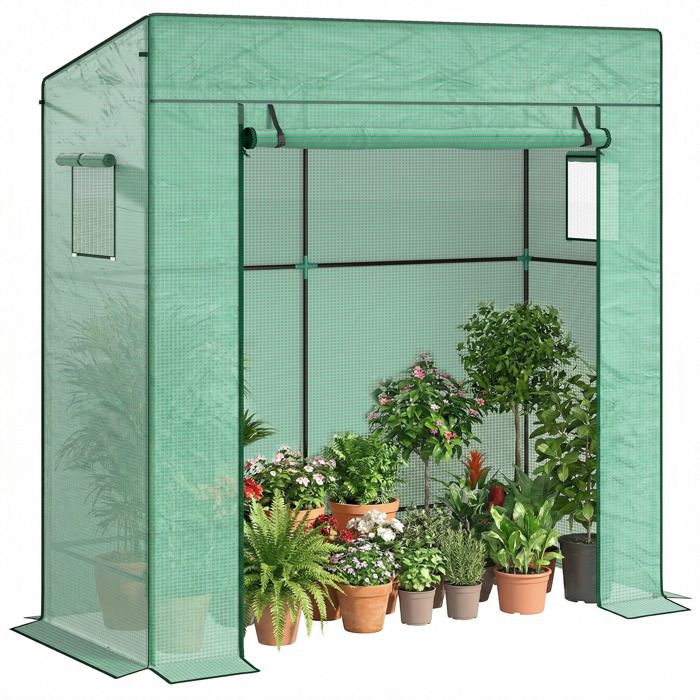Serre de jardin - Outsunny - serre balcon bâche renforcée 140 g/m² porte zippée 2 fenêtres - acier - 196x77x197cm - vert