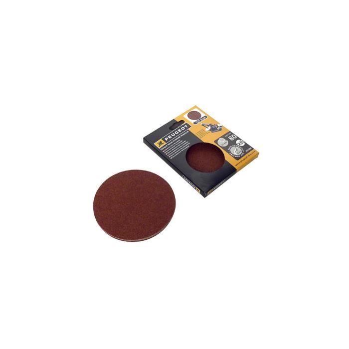Jeu de 6 abrasifs Velcro 127mm - Grain 80 PEUGEOT OUTILLAGE
