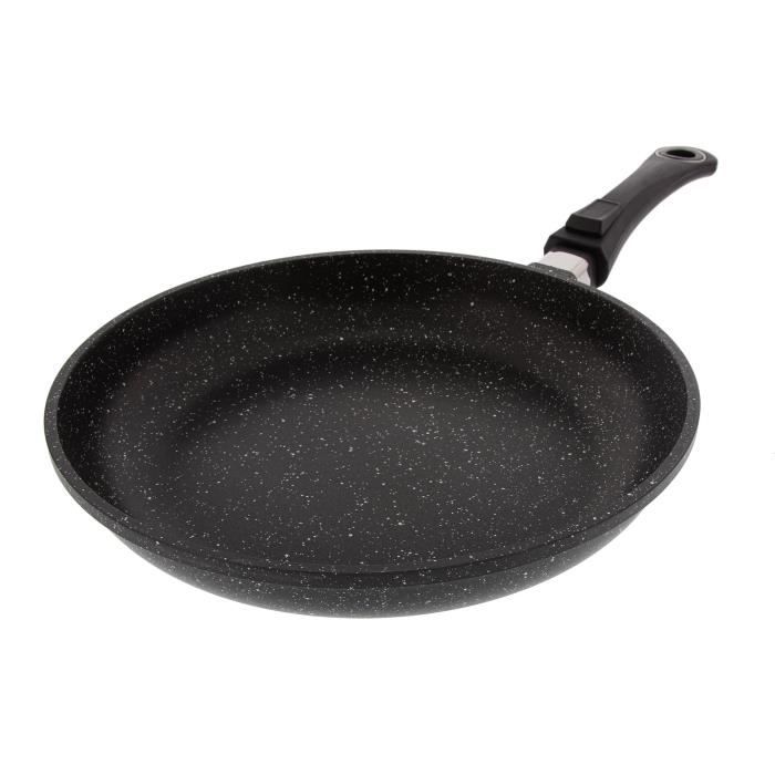 Poêle Ø 28 cm  Façon pierre  - PRADEL EXCELLENCE - Gamme PREMIUM - Compatible tous feux dont induction. Manche amovible.