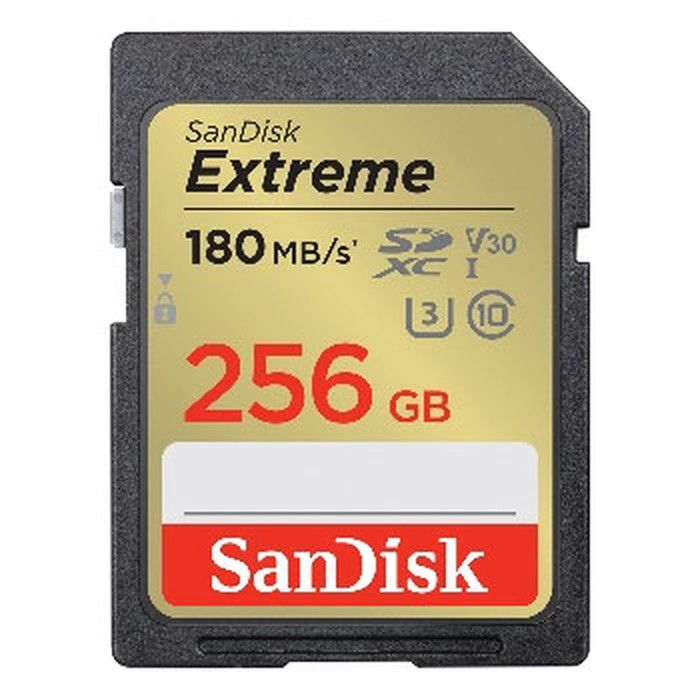 Carte Mémoire SDXC - SANDISK - Extreme - 256Go - 180MB/s - UHS-I Class 10 U3 V30