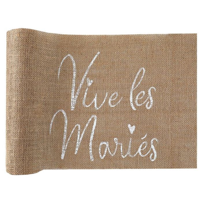 Chemin de table mariage Champêtre jute vive les mariés 28cm x 3m (x1) REF/7394