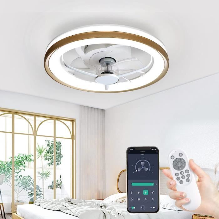 Ventilateur Plafond Avec Lumière LED - 30W Dimmable, Télécommande, 3 Coulleurs - Café Or