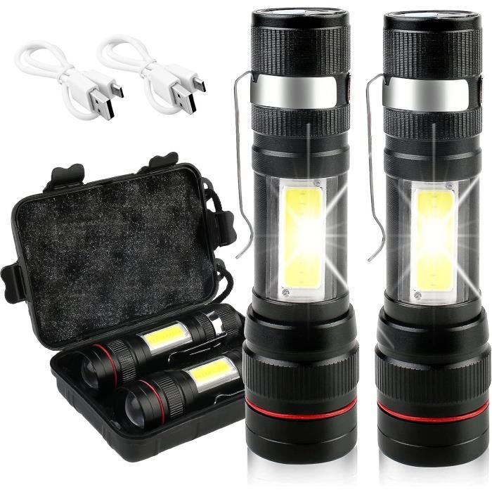 Lampe Torche LED Rechargeable Ultra Puissante 2000 Lumens - Noire