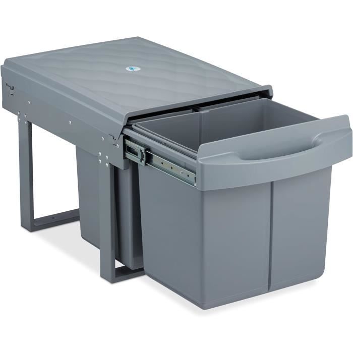 Poubelle Cuisine Coulissante Relaxdays Poubelle Encastrable Coulissante, 2 Bacs, Système De Trie Pour Le Sous-évier, 2x8 L, 35,5 X 25 X 47 Cm, Noir - Maison Poubelle Pour Porte De Cuisine