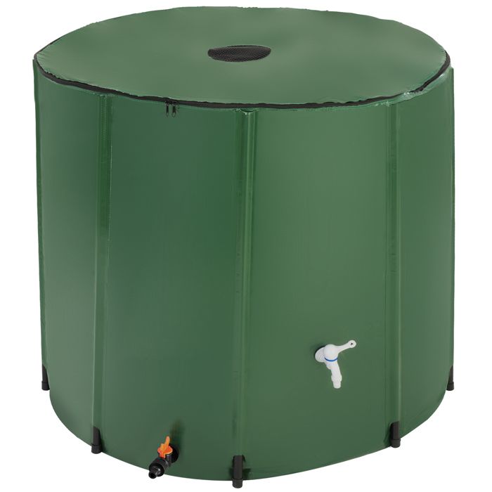 TECTAKE Tonneau récupérateur d'eau de pluie 750 L avec Robinet et protection anti-débordement Haut amovible - Vert