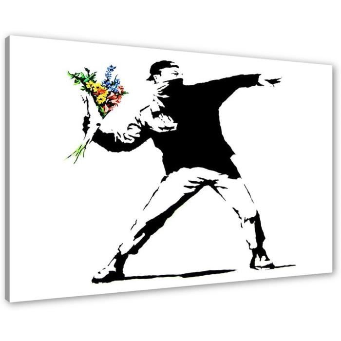 Giallobus - Impression sur toile - Banksy - Pigeons - Verre acrylique - 70x50 - Prêt à accrocher - Peintures pour la maison