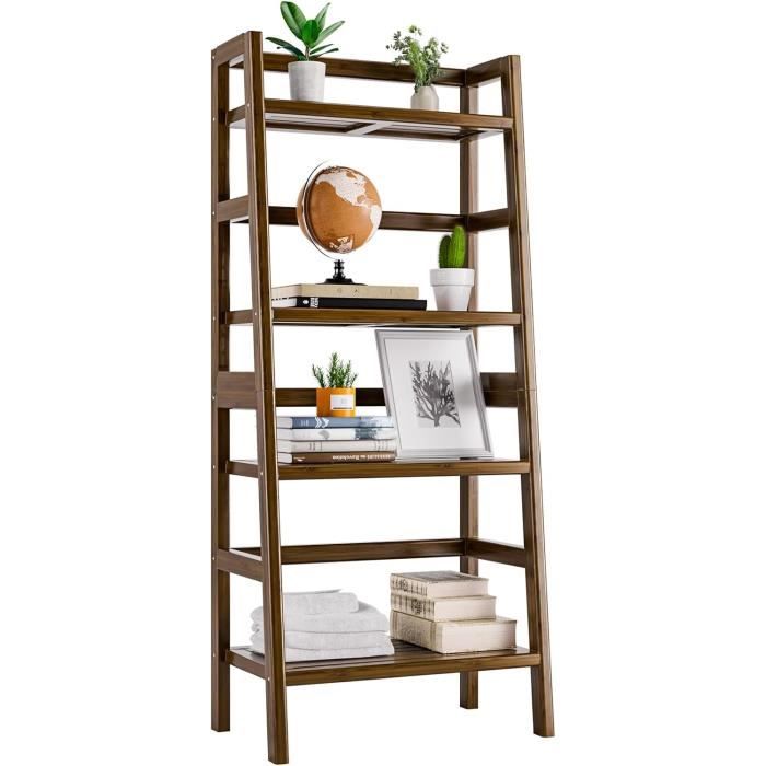 Étagère échelle 4 étagères En Bois Style Antique - Blanc Vieilli - Kingpower
