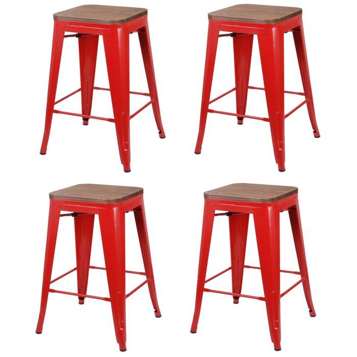 Toilinux - Lot de 4 Tabourets de bar vintage Liv - Rouge Toilinux - Lot de 4 Tabourets de bar vintage Liv - Rouge