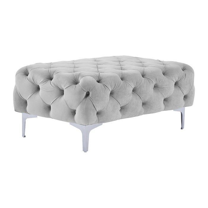 Pouf chesterfield en velours gris clair EDWINA