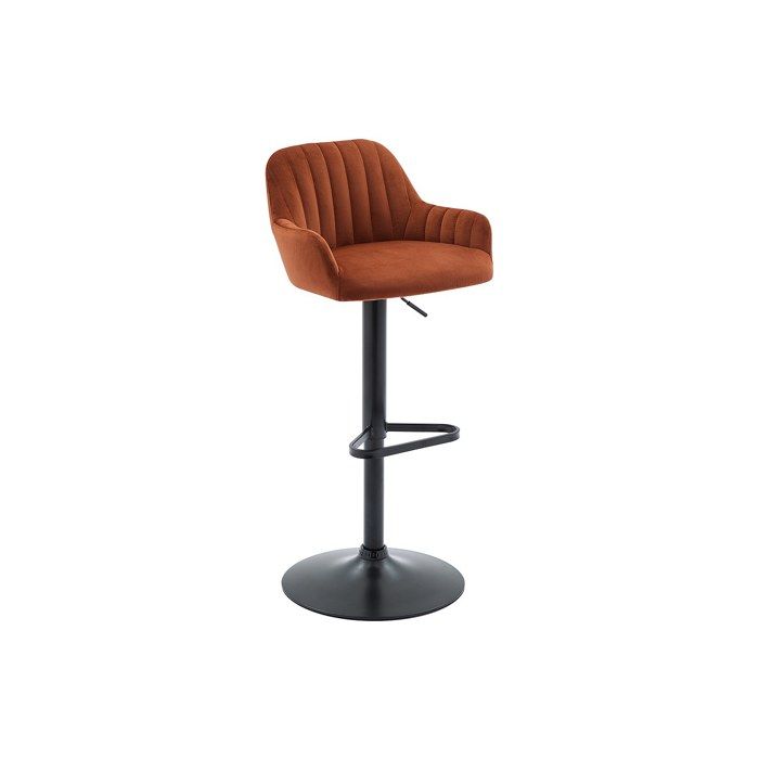 Tabouret de bar en velours et métal noir - Hauteur réglable - Terracotta - ELEANA Tabouret de bar en velours et métal noir - Hauteur réglable - Terracotta - ELEANA
