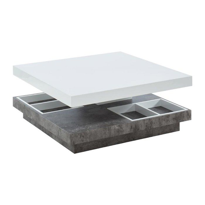 Table basse - Plateau pivotant - MDF laqué blanc et béton - FAUSTO II