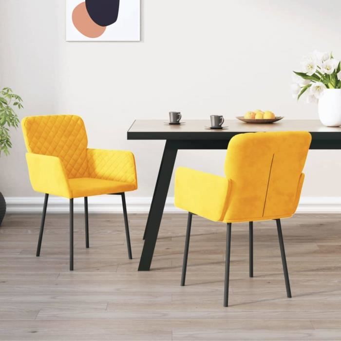 vidaXL Chaises de salle à manger 2 pcs Jaune Velours 344786