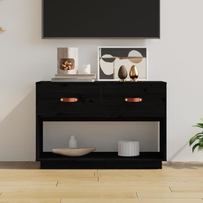 vidaXL Meuble TV Noir 90x40x60 cm Bois de pin massif 821526