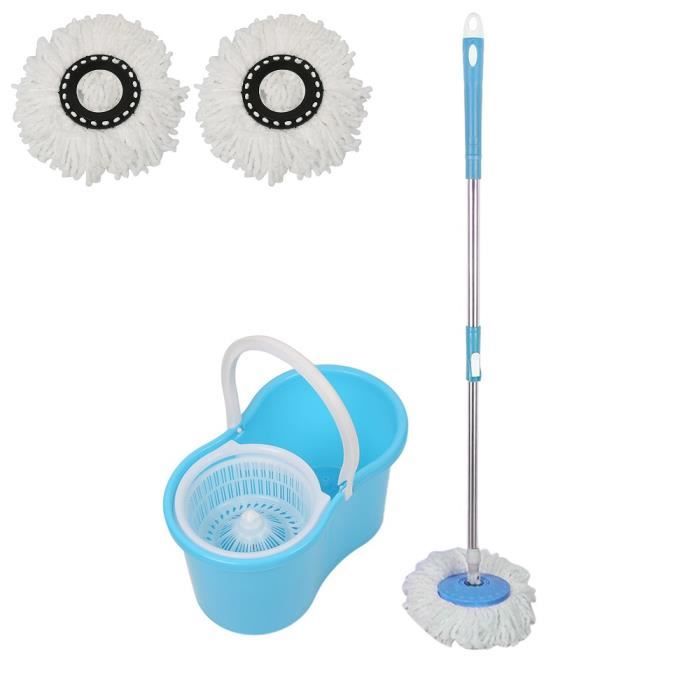 Balai Serpillière Rotatif 360° Avec Seau Essoreur Double Bac - 3 Tampons Microfibre Lavables - Nettoyage Sol Mains Libres