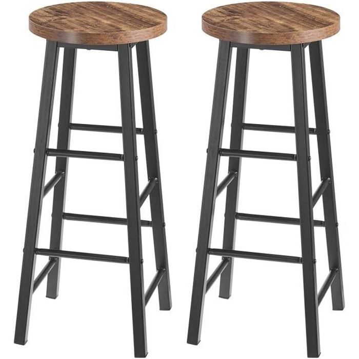 WOLTU Lot de 2 Tabourets de bar- Pieds en Acier - Assise en MDF - avec Repose-Pied Noir+Vintage WOLTU Lot de 2 Tabourets de bar- Pieds en Acier - Assise en MDF - avec Repose-Pied Noir+Vintage