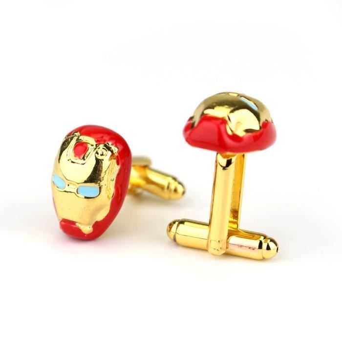 Boutons de manchette Iron Man en forme de cœur en verre 