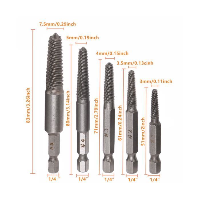 Extracteur de Vis, 5 Pièces Kit Extracteur de Vis Cassée, Tourne a