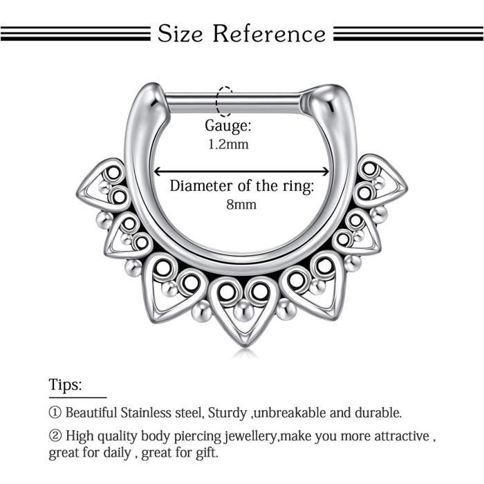 Anneaux Piercing Nez 8 Anneaux De Nez En Acier 316L - Noir Et Argent (1.0-12mm) Piercing Anneau Nez