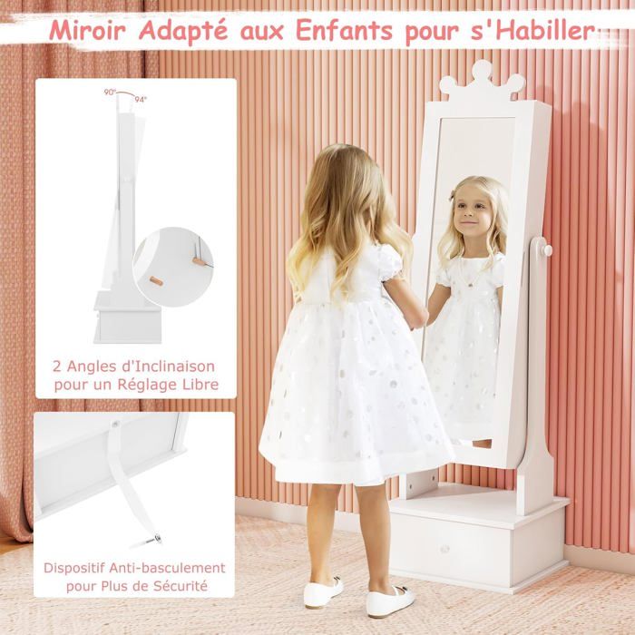 Armoire à Bijoux Enfants DREAMADE Avec Miroir | Rangement Sécurisé 10kg - Blanc