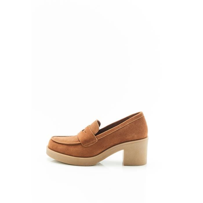 Mocassin Damart Mocassins a talon Amortyl Caramel Marron Femme Adulte Cuir Cdiscount Chaussures