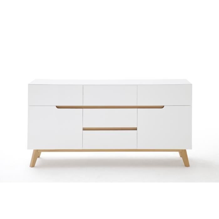 Commode en laqué blanc mat avec piètement en chene - L145 x H76 x P40 ...