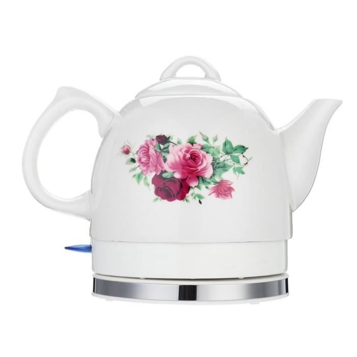 Blanche Bouilloire à thé électrique Pot en céramique avec rose
